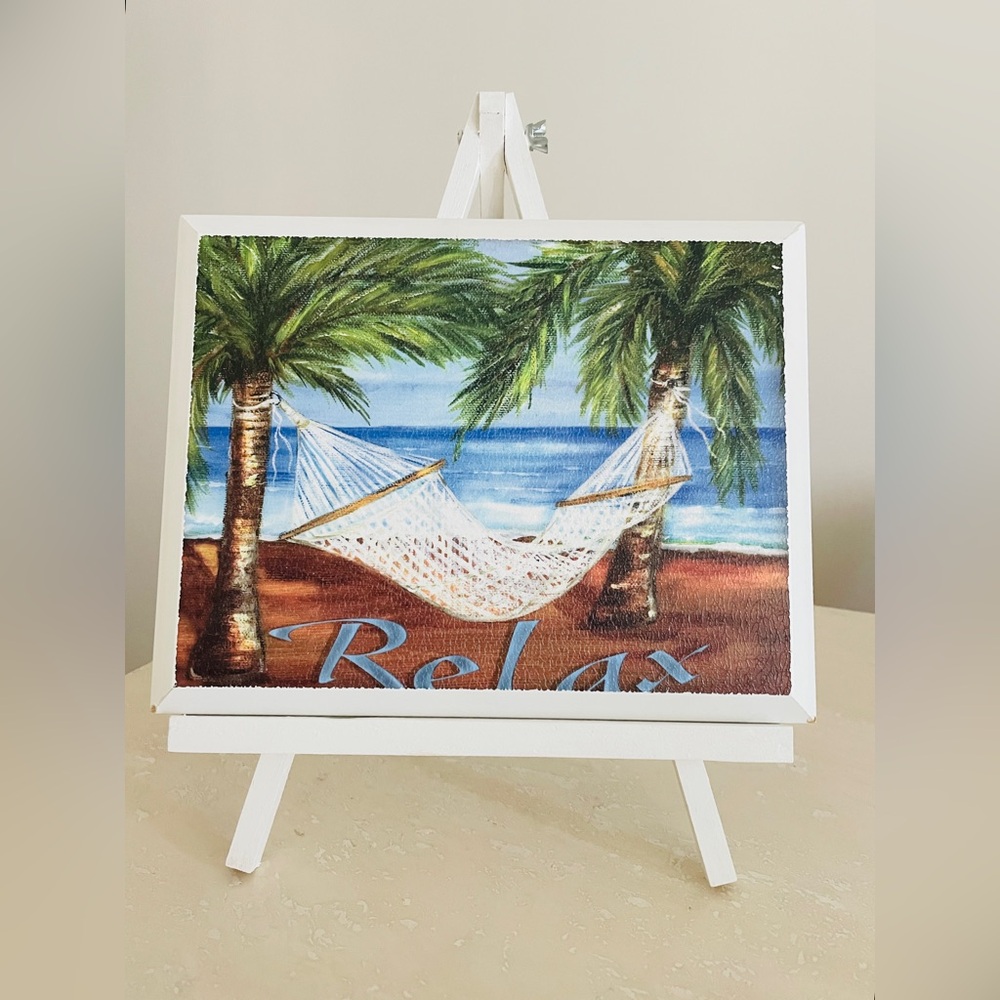 Relax By The Beach 8”x10” Hand Painted Picture w Tabletop Easel Home Decor